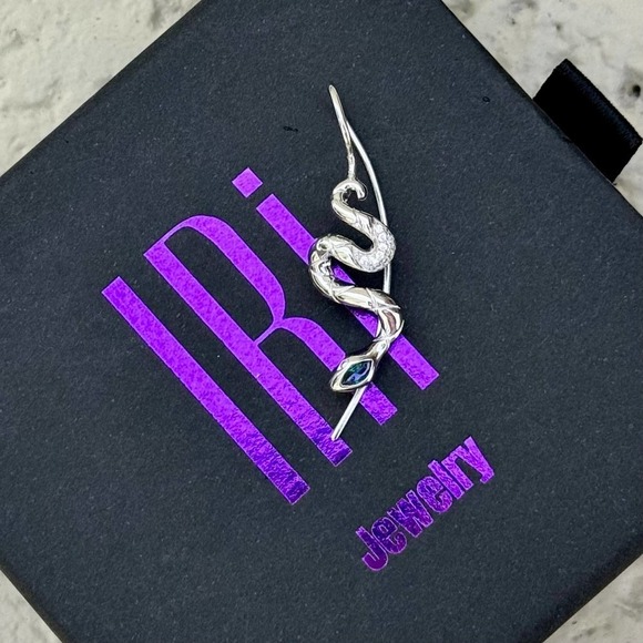 Snake non-pierced ear cuff with CZ diamonds - Sterling Silver 925 - Picture 5 of 7